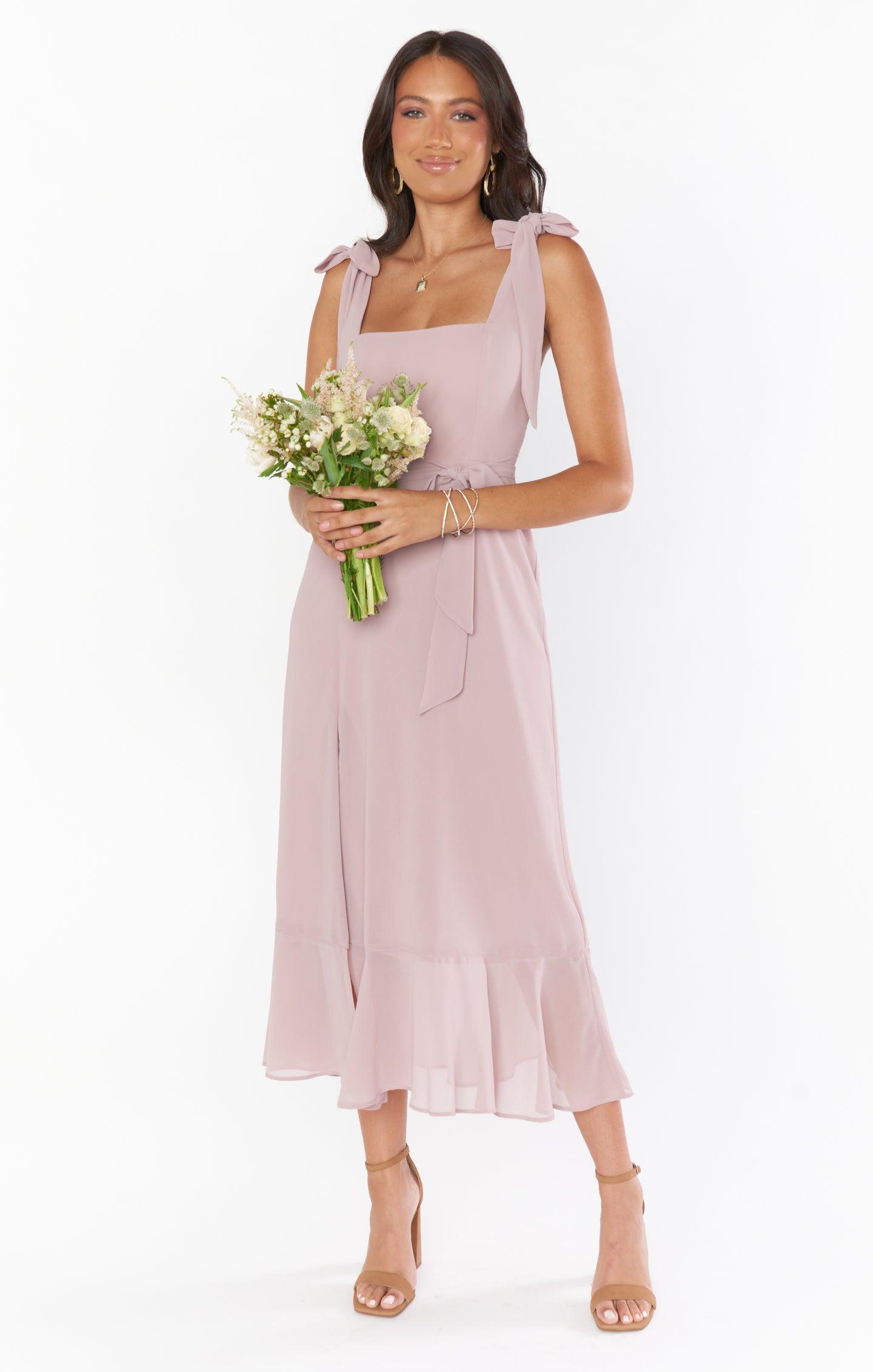 Claire Midi Dress ~ Neutral Mauve Chiffon Product Image