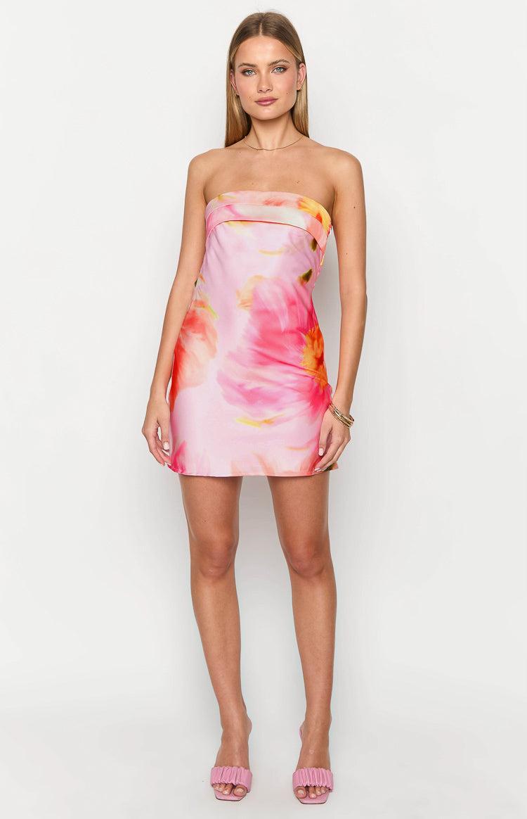 Annie Pink Floral Strapless Mini Dress Product Image