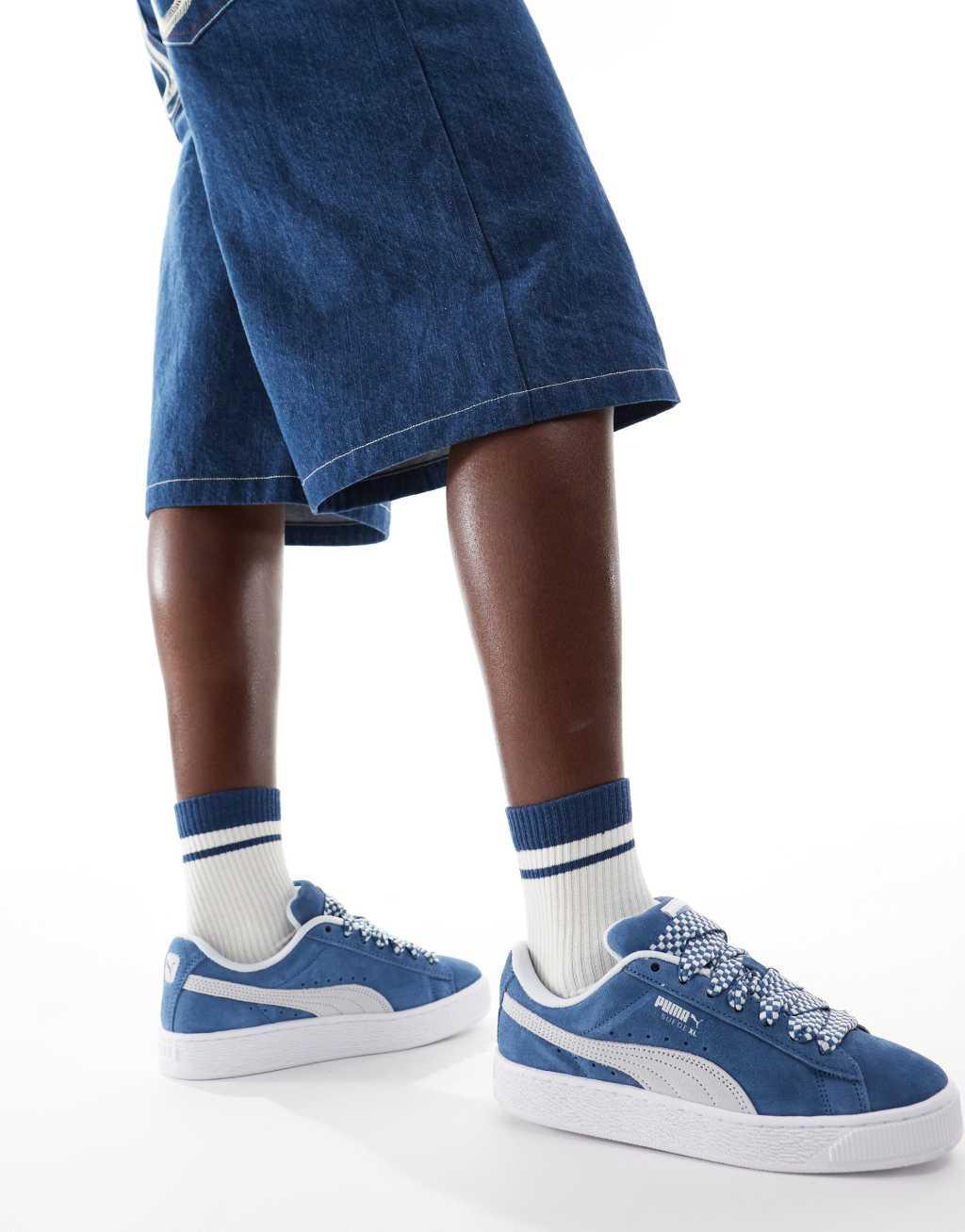 PUMA Suede XL sneakers with lace interest in blue and white Product Image