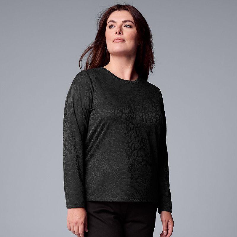 Plus Size Simply Vera Vera Wang Long Sleeve Crew Neck Tee, Womens Dark Orbit Grey Product Image