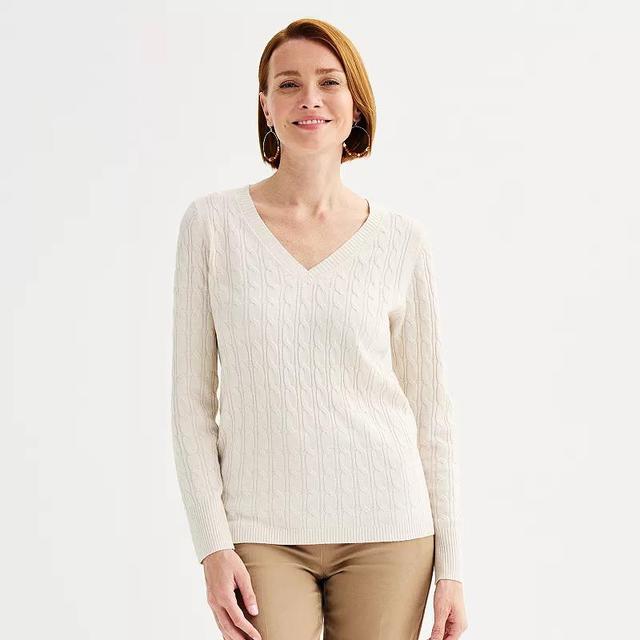 Womens Croft & Barrow Extra Soft Cable Knit V-Neck Sweater Product Image