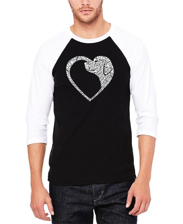 La Pop Art Mens Dog Heart Raglan Baseball Word Art T-shirt - Black Product Image