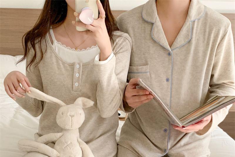 Couple Matching Plain Pajama Top / Pants / Dress / Set Product Image