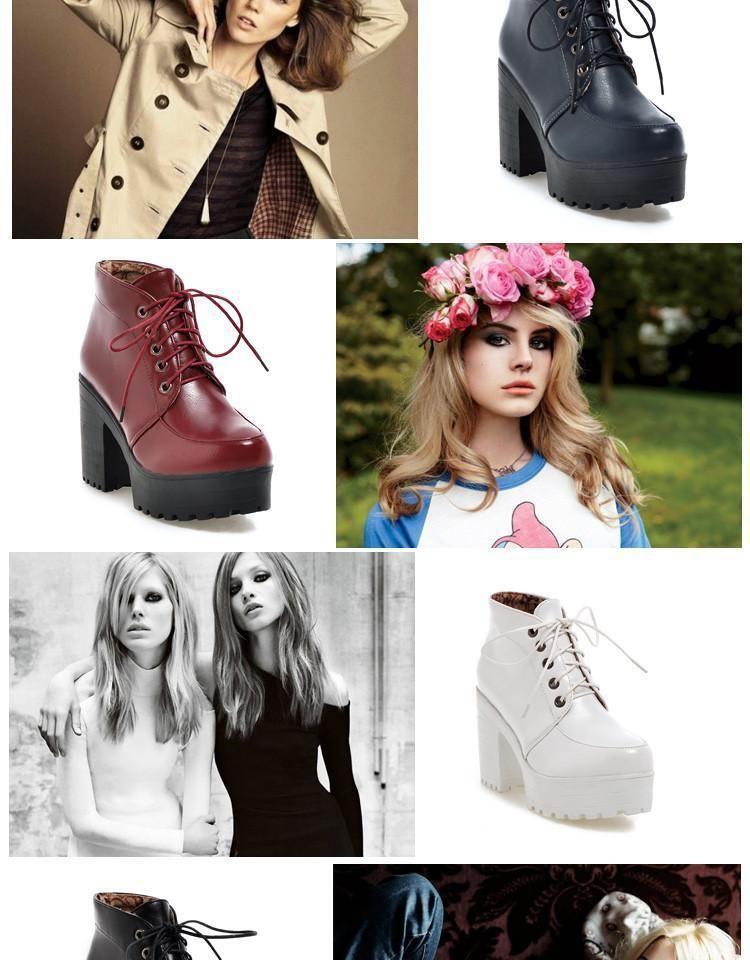 Faux Leather Block Heel Platform Ankle Boots product image