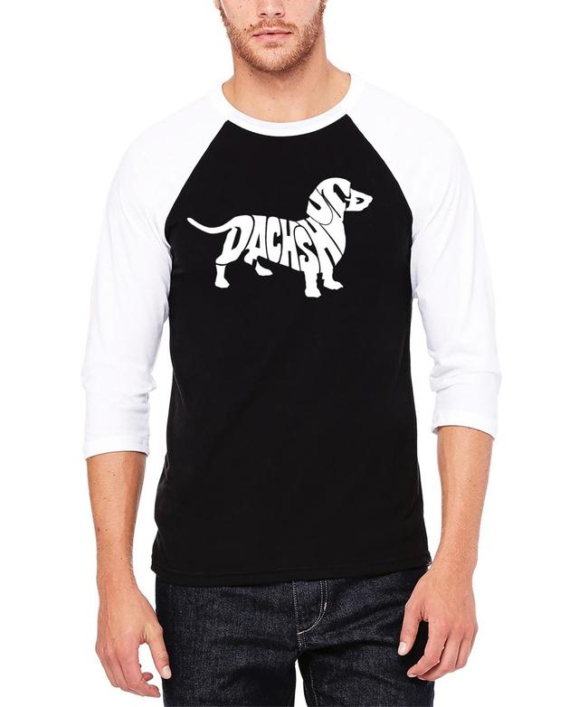 La Pop Art Mens Raglan Sleeves Dachshund Baseball Word Art T-shirt - Gray Product Image