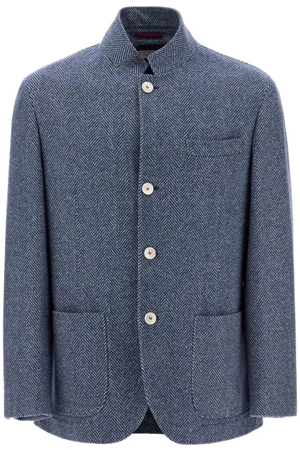 BRUNELLO CUCINELLI New Menâ€s Reversible Grey Beige Cashmere Blend Coat In Blue Product Image