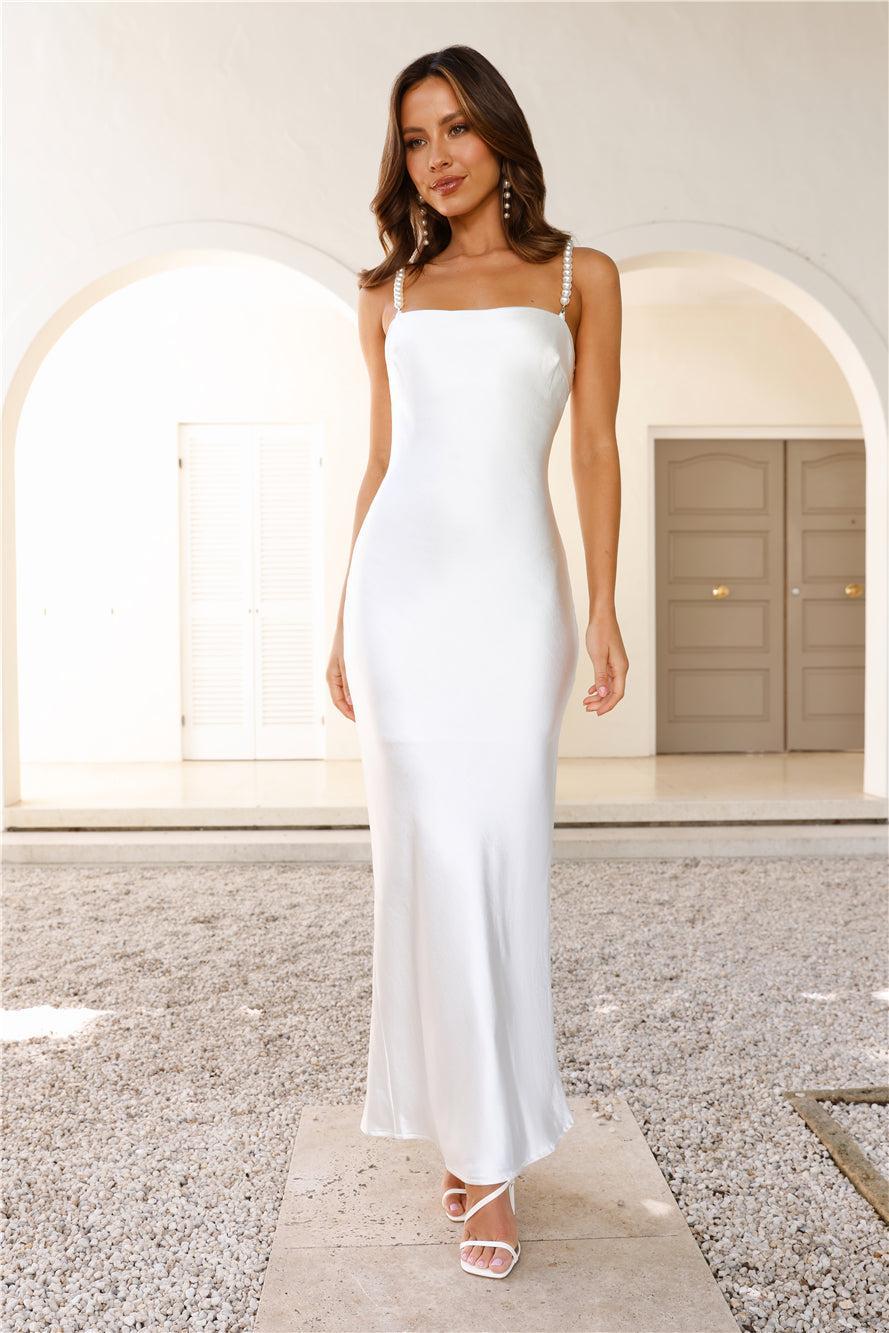 Mermaid Dreams Satin Maxi Dress White Product Image