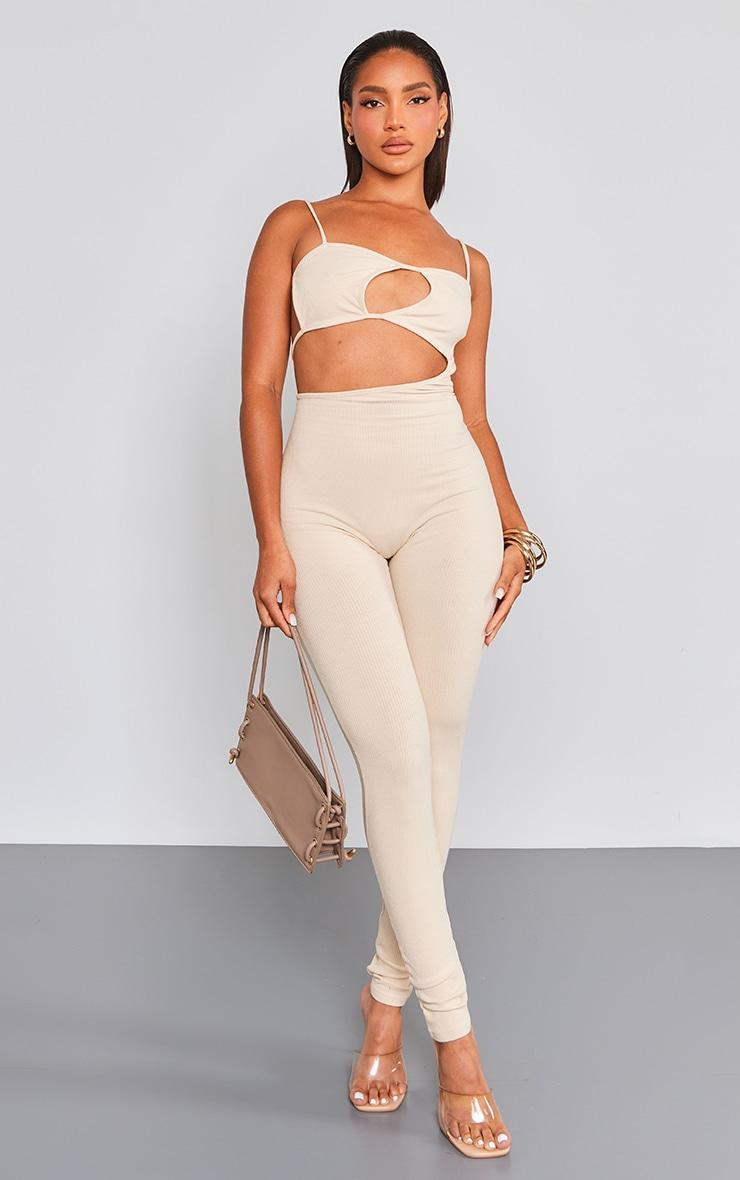 Tan Rib Cut Out Jumpsuit Product Image