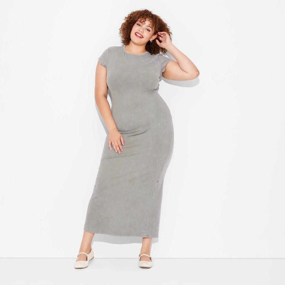 Women's Rib-Knit Short Sleeve Maxi T-Shirt Dress - Wild Fable™ Light Gray XXL Product Image