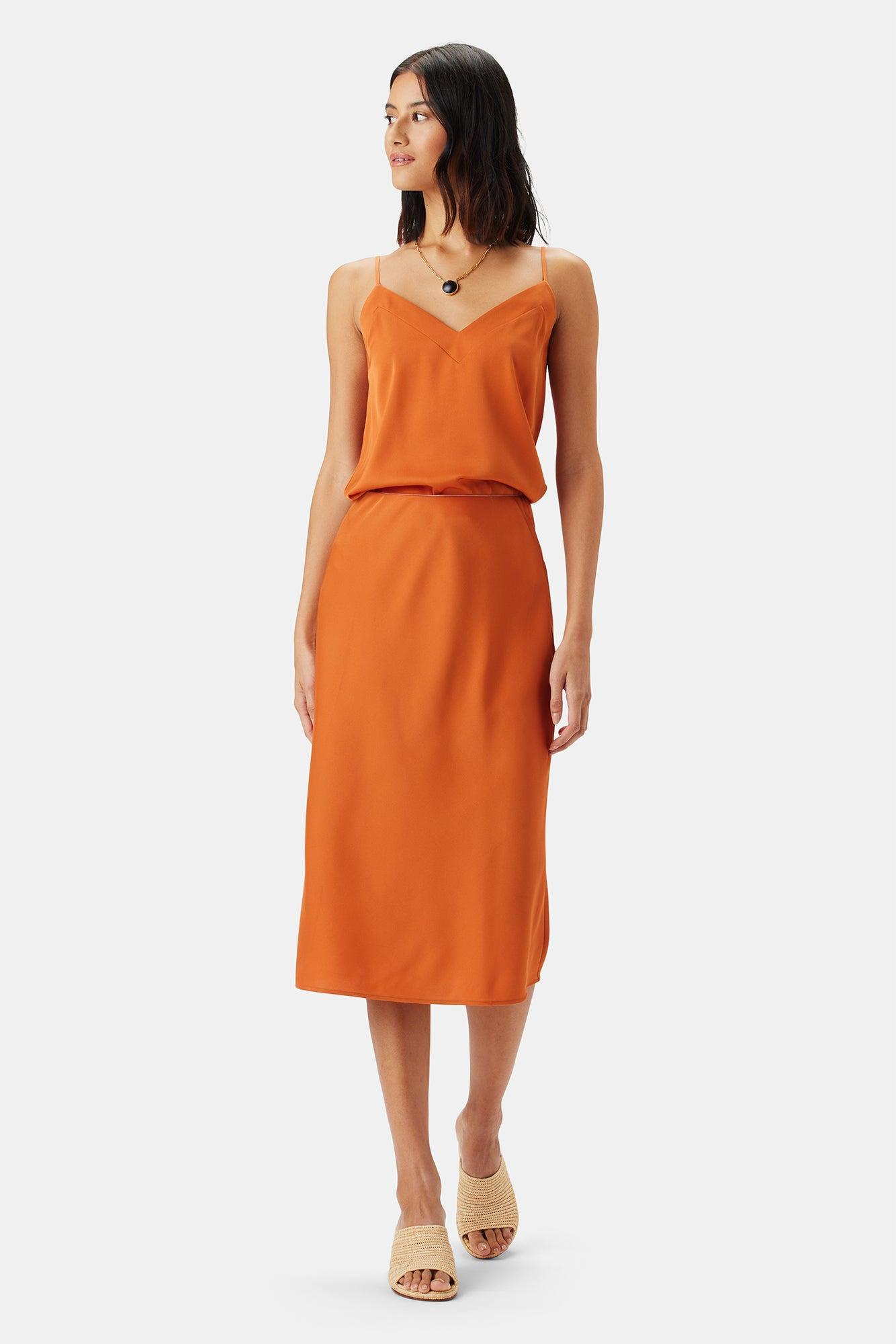 Eve Stretch Silk Skirt - Sunset Orange Product Image