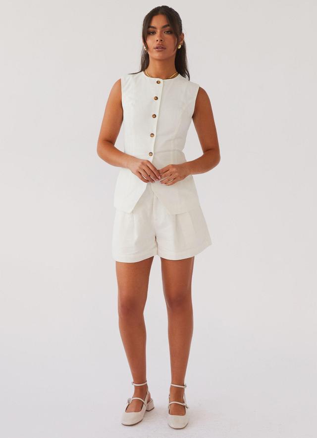 Born For Bordeaux Linen Shorts - White Product Image