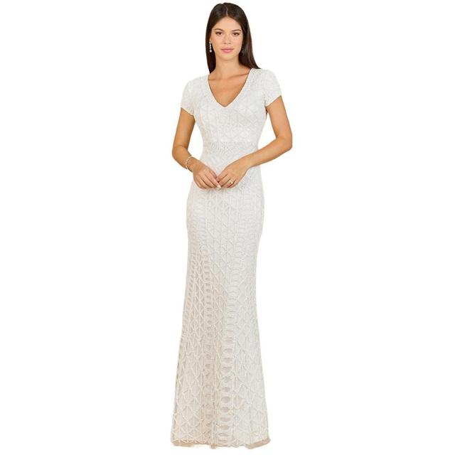 Lara Womens Beaded V-Neckline Dress with Cap Sleeves Product Image