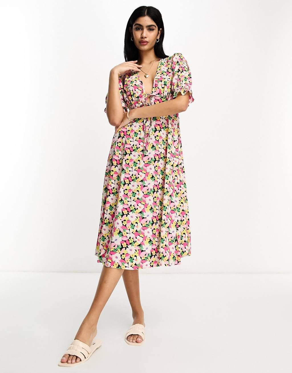 ASOS DESIGN Tie Front Chuck On Midi Tea Dress Product Image