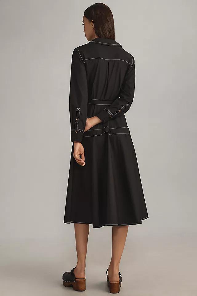 By Anthropologie Long-Sleeve Belted Front-Zip Midi Dress Product Image