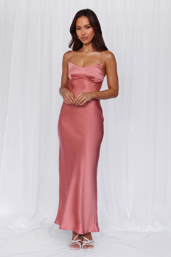 HELLO MOLLY The Samara Satin Maxi Dress Rose Product Image