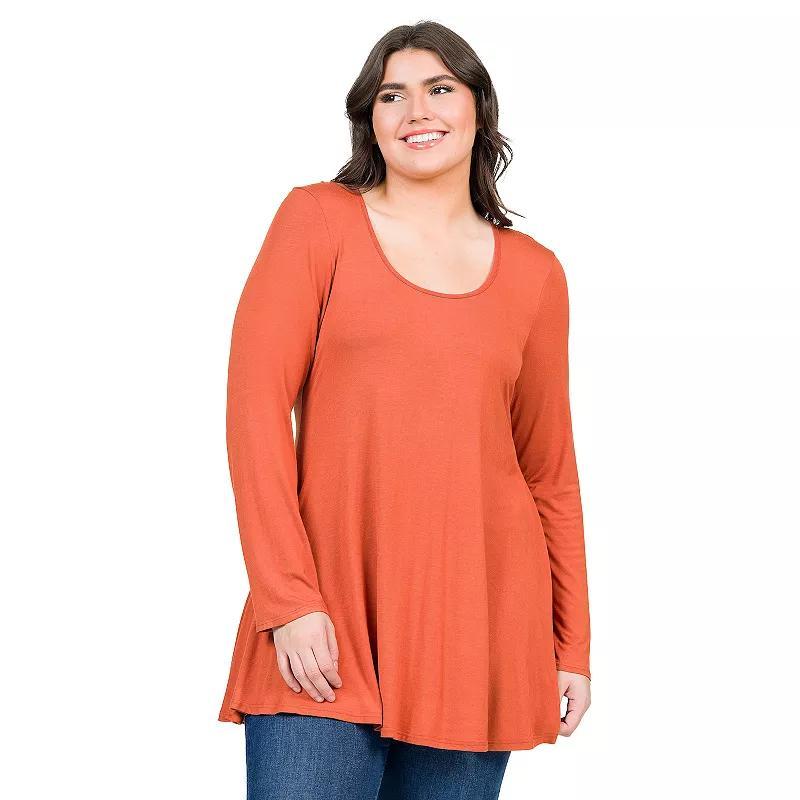 Plus Size 24Seven Comfort Apparel Poised Long Sleeve Swing Tunic Top, Womens Purple Product Image