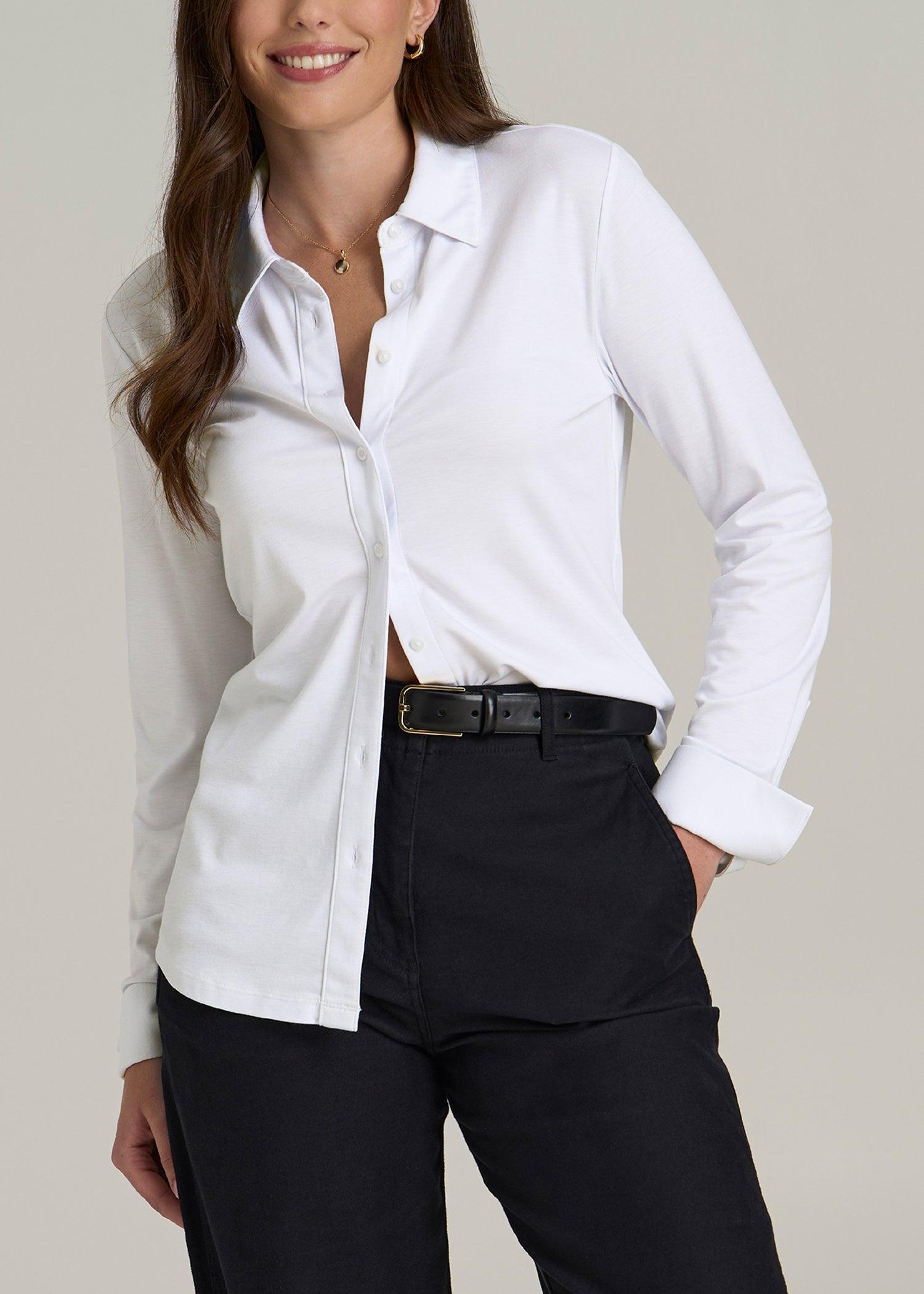 Slub Knit Button Up Women's Tall Shirt in Bright White product image