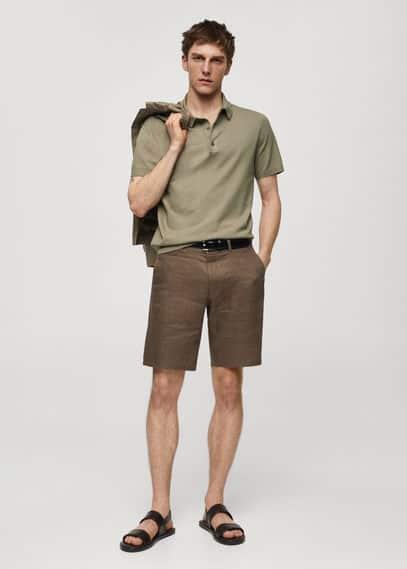 MANGO MAN - Fine-knit polo shirt olive greenMen Product Image