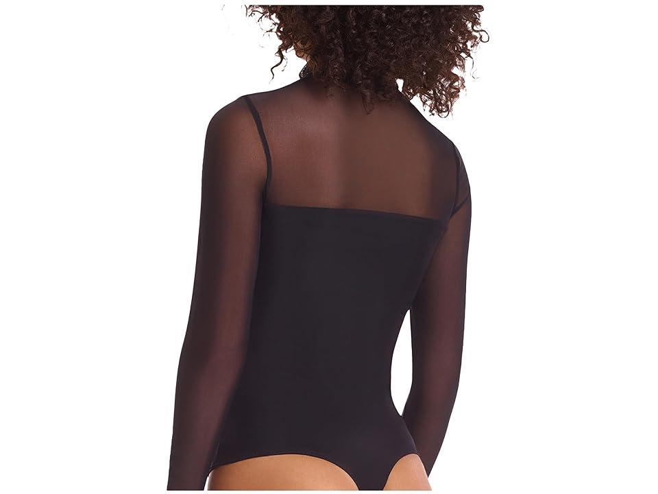 Mock-Neck Strapless Illusion Long-Sleeve Mesh Bodysuit Product Image