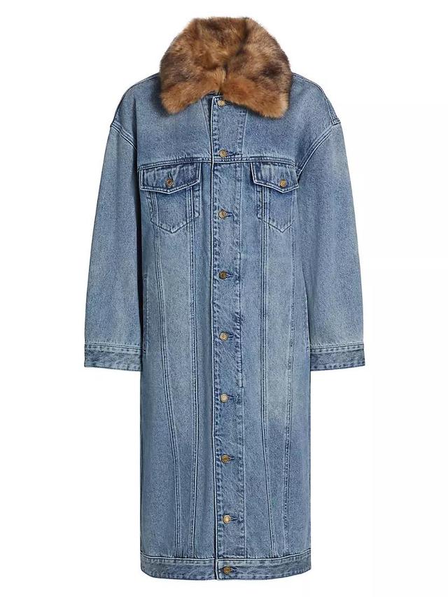 Faux Fur-Trimmed Oversized Denim Coat Product Image