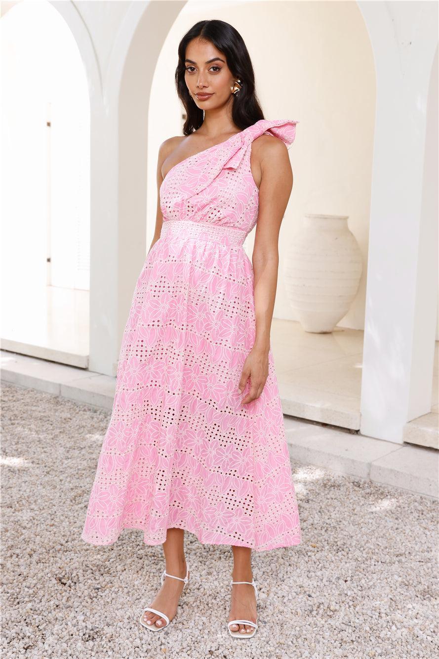 Springtime Chic One Shoulder Midi Dress Pink Product Image