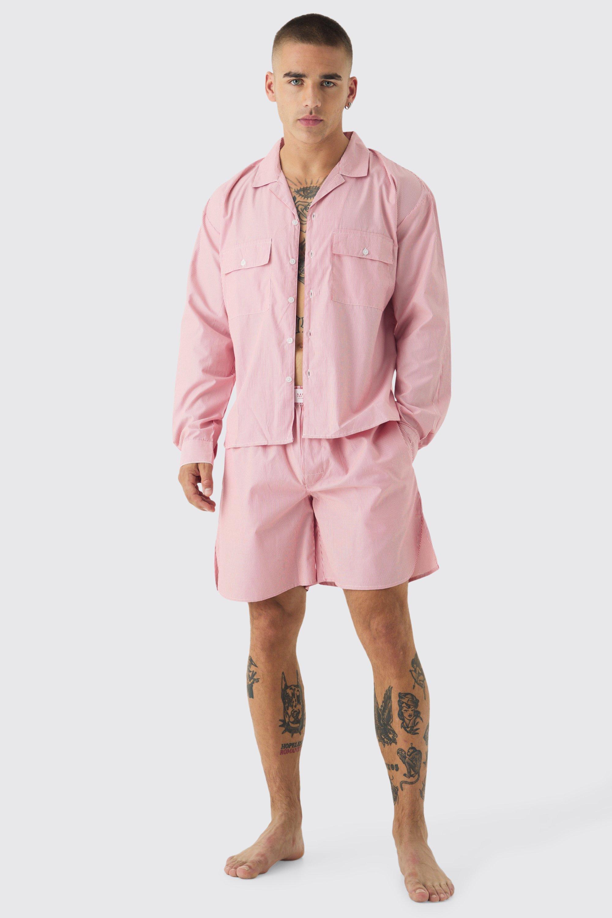 Woven Oversized Shirt & Short Lounge Set | boohooMAN USA Product Image