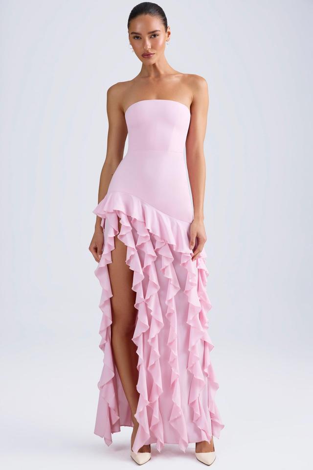 Ruffle-Trim Strapless Gown in Light Pink Product Image