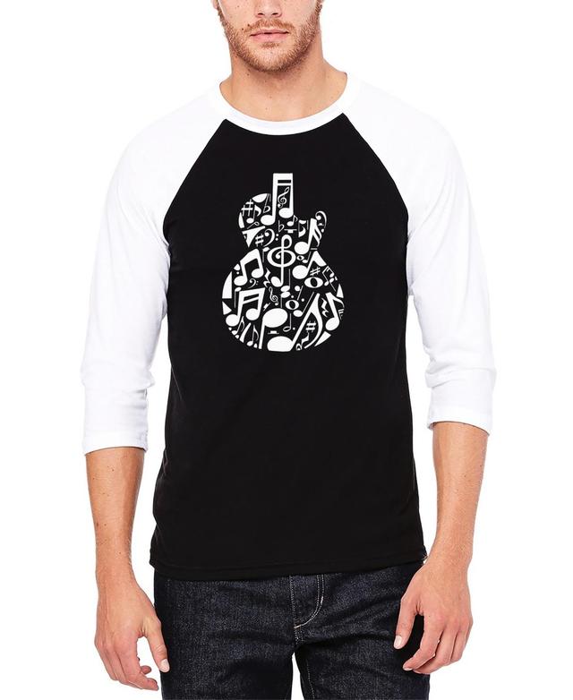 La Pop Art Mens Music Notes Guitar Raglan Baseball Word Art T-shirt - Gray Product Image