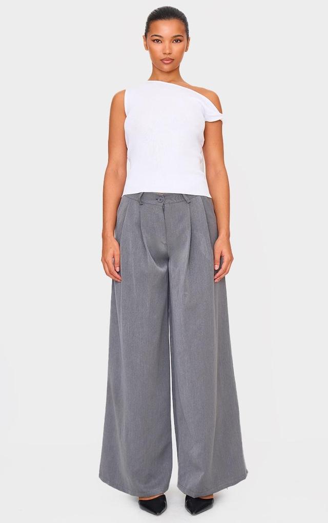 Charcoal Mid Rise Wide Leg Woven Pants Product Image