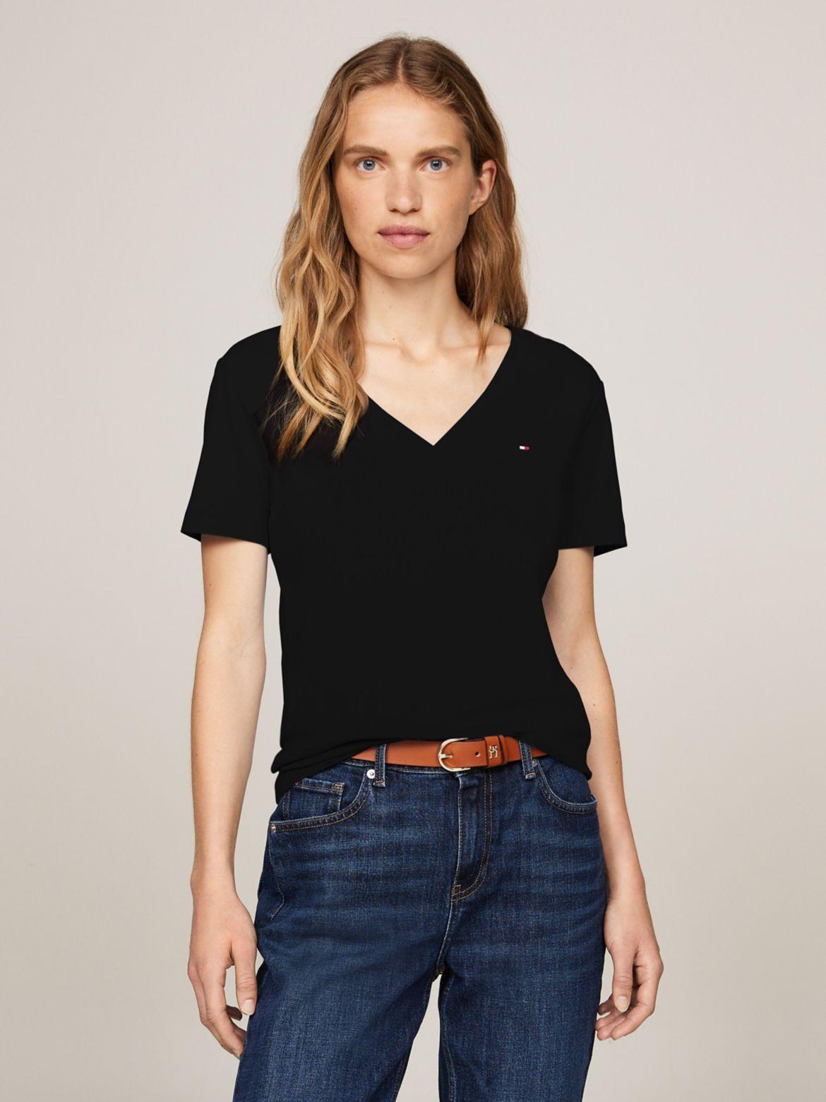 Tommy Hilfiger Women's Slim Fit Ribbed V-Neck T-Shirt Product Image