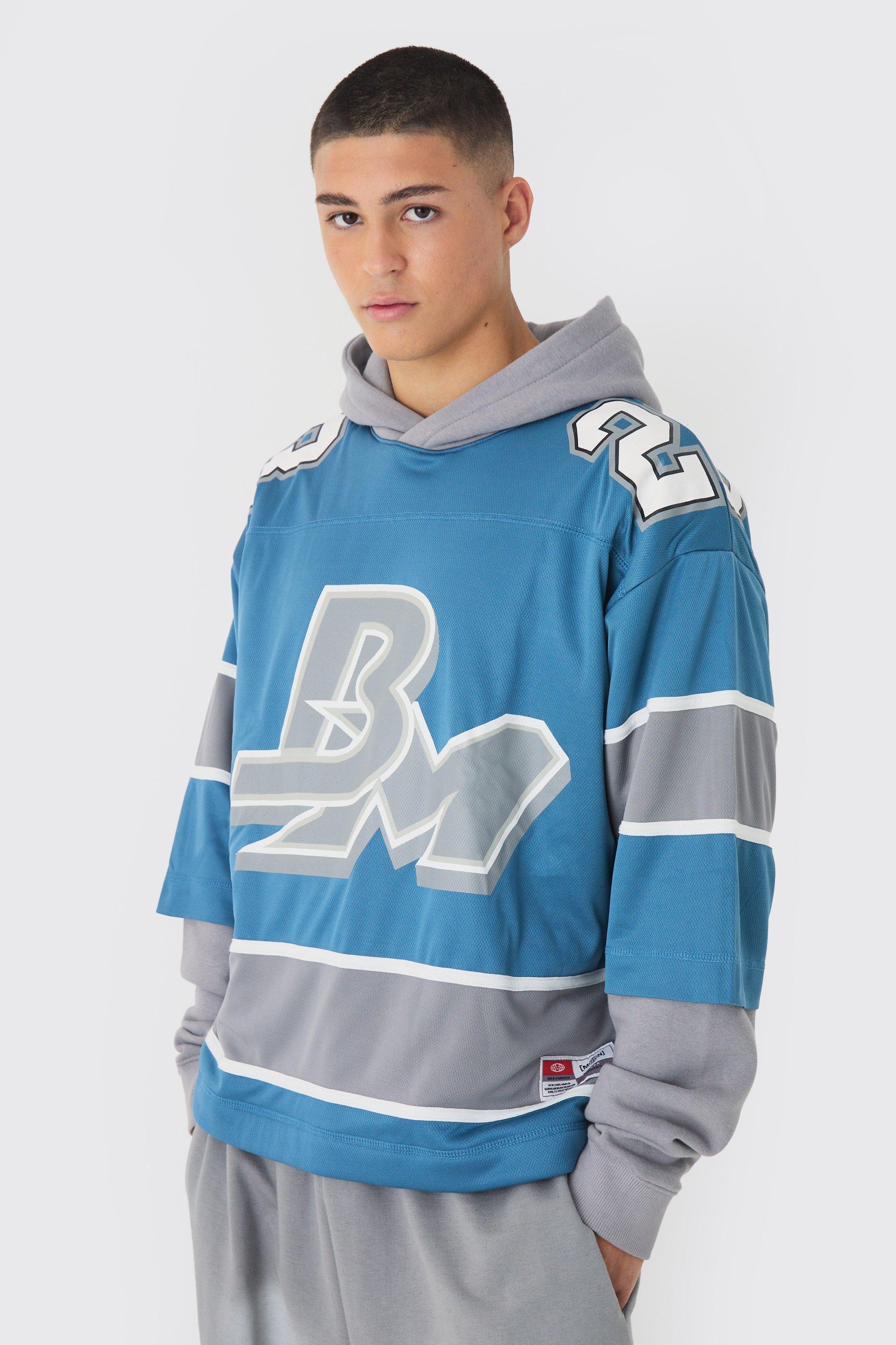 Oversized Mesh Layer Hockey Hoodie | boohooMAN USA Product Image