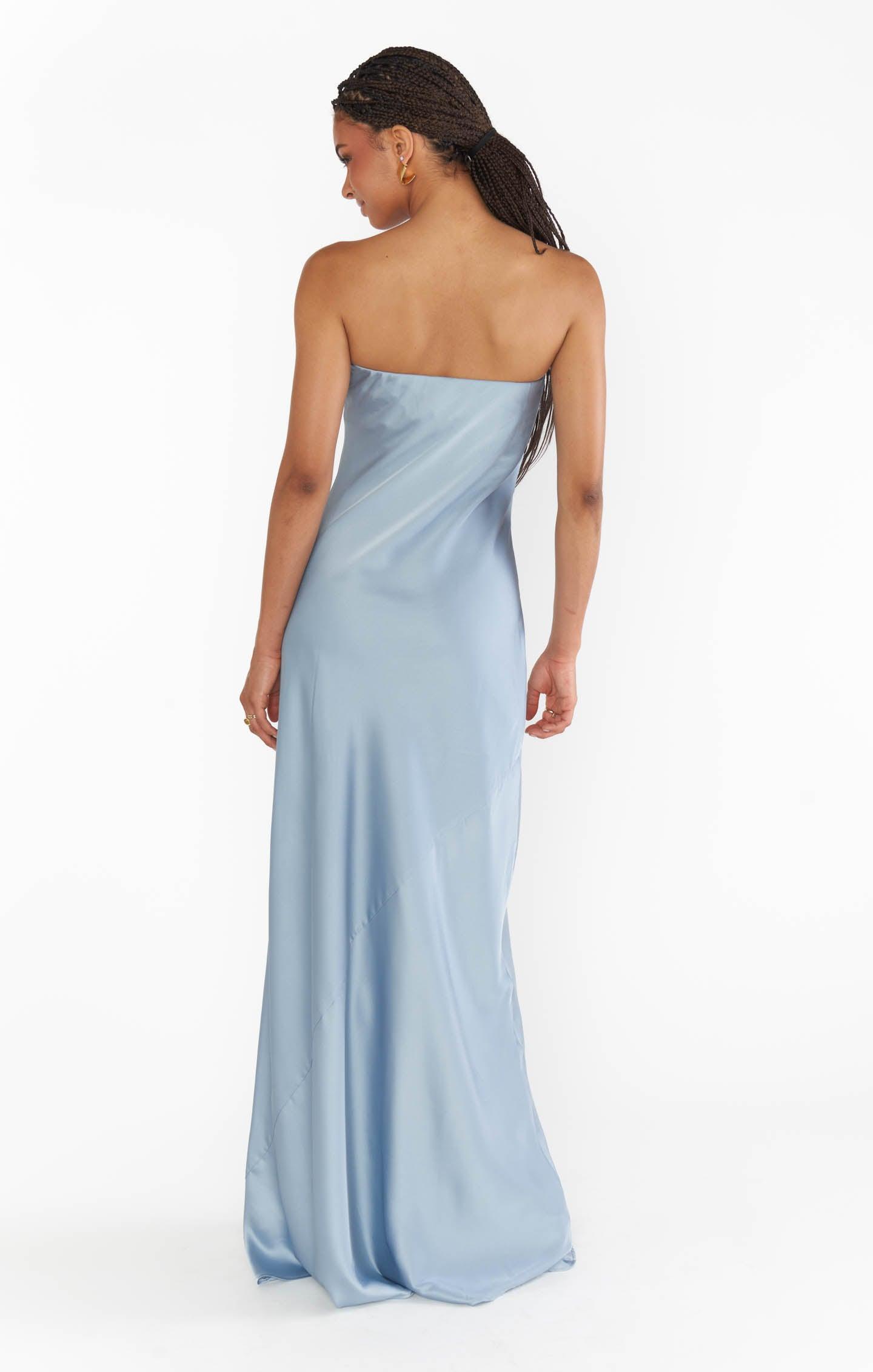 Taylor Tube Maxi Dress ~ Steel Blue Luxe Satin Product Image