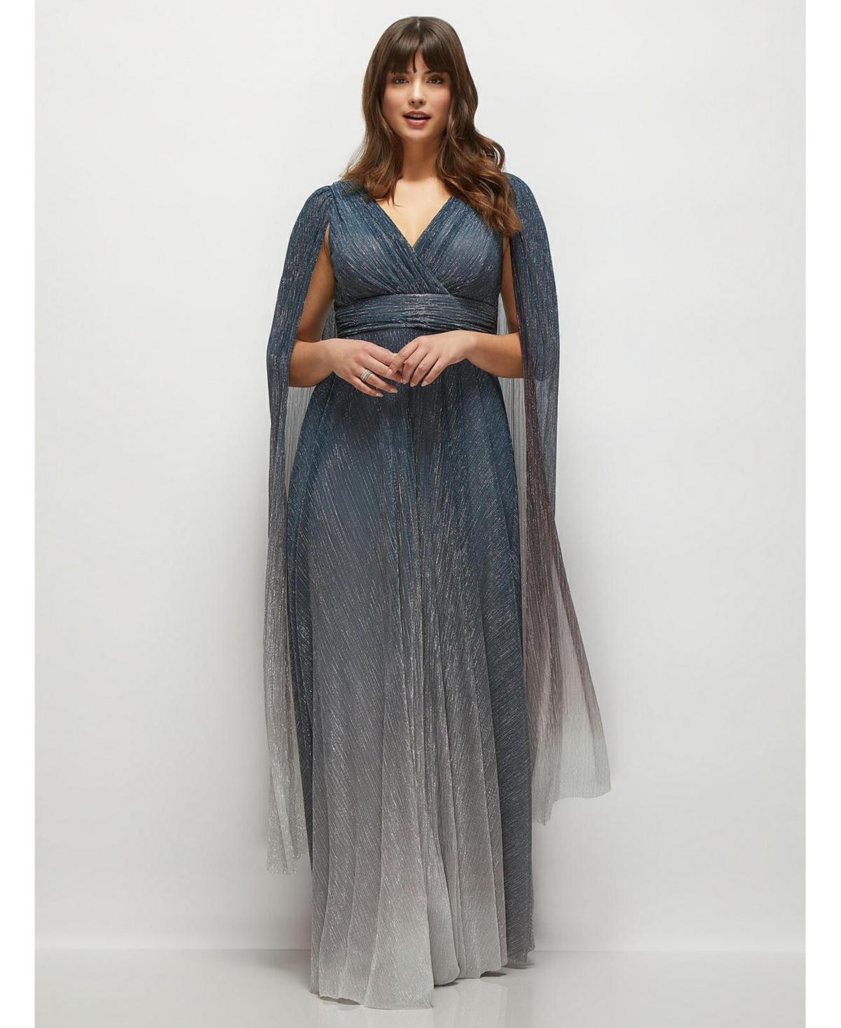 After Six Womens Streamer Sleeve Ombre Pleated Metallic Maxi Dress Product Image