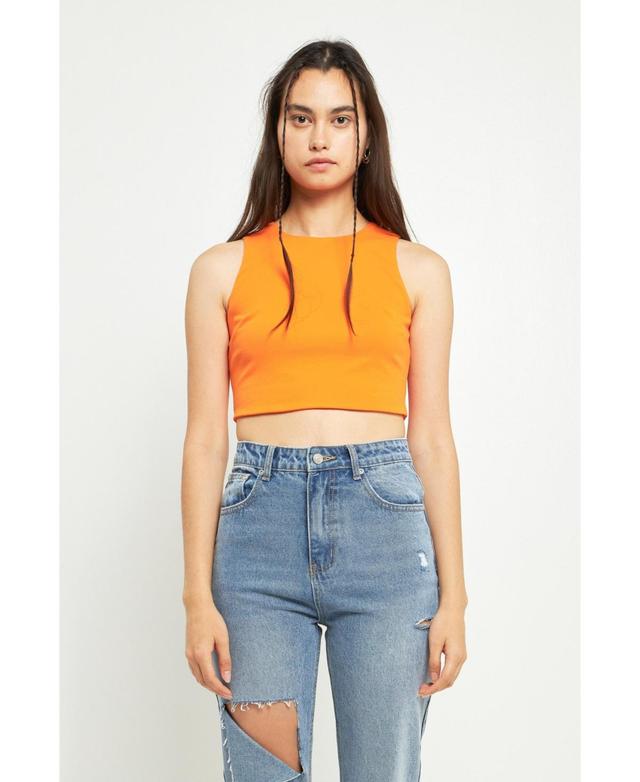 Grey Lab Open Back Cotton Knit Crop Top in Orange at Nordstrom, Size Large Product Image