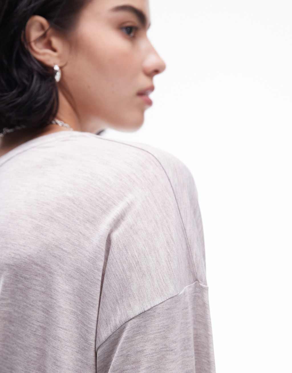 Topshop premium slouchy oversized tee in heathered oat product image