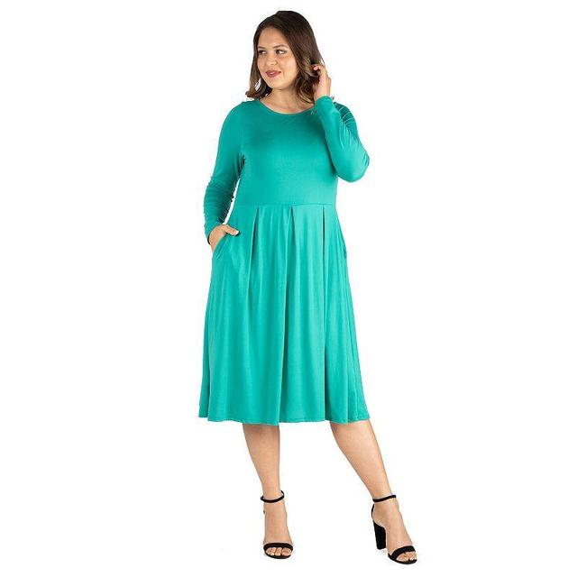 Plus Size 24seven Comfort Apparel Long Sleeve Fit and Flare Midi Dress, Womens Product Image