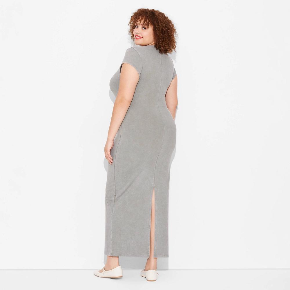 Women's Rib-Knit Short Sleeve Maxi T-Shirt Dress - Wild Fable™ Light Gray XXL Product Image