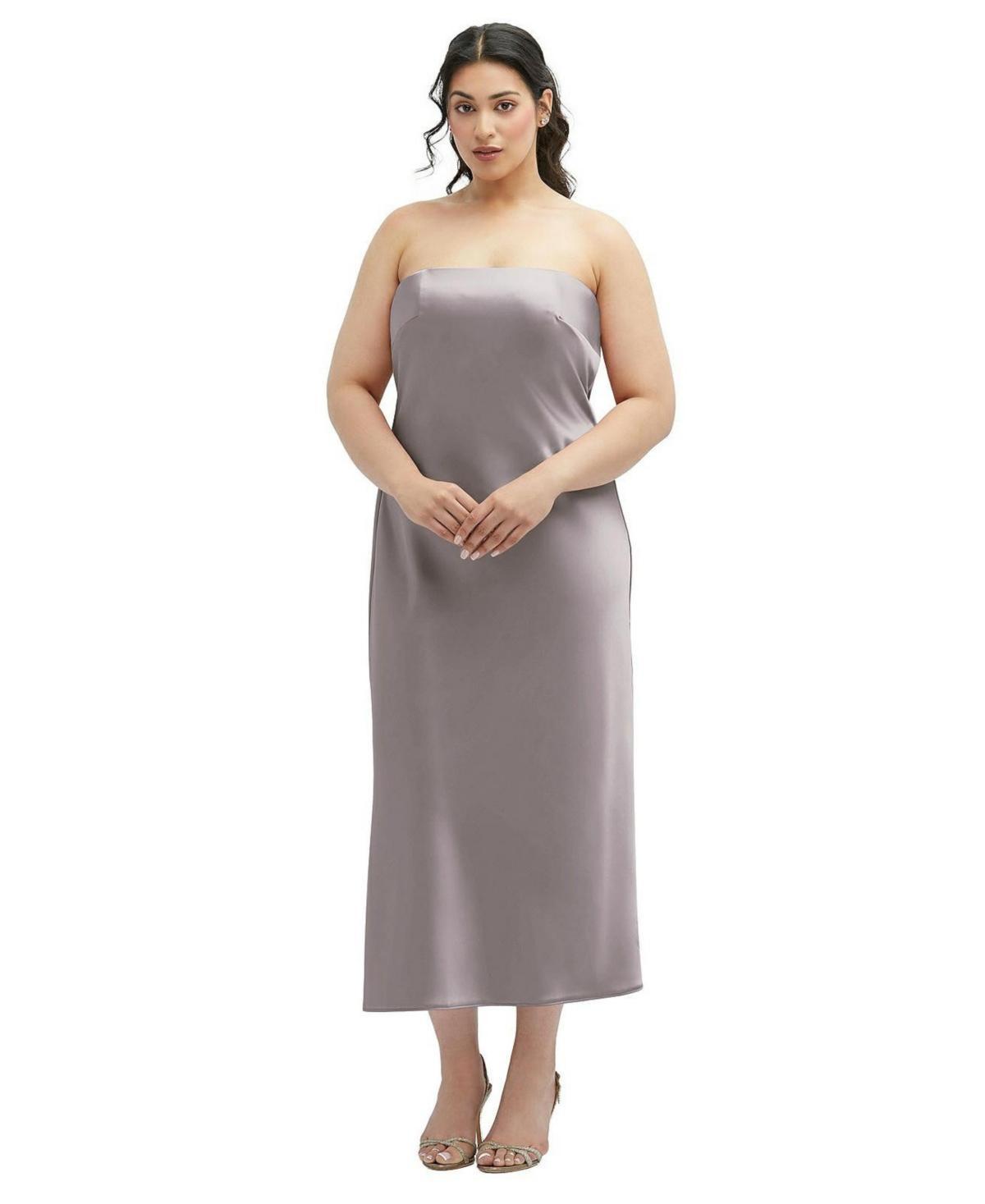 After Six Womens Strapless Midi Bias Column Dress with Peek-a-Boo Corset Back Product Image