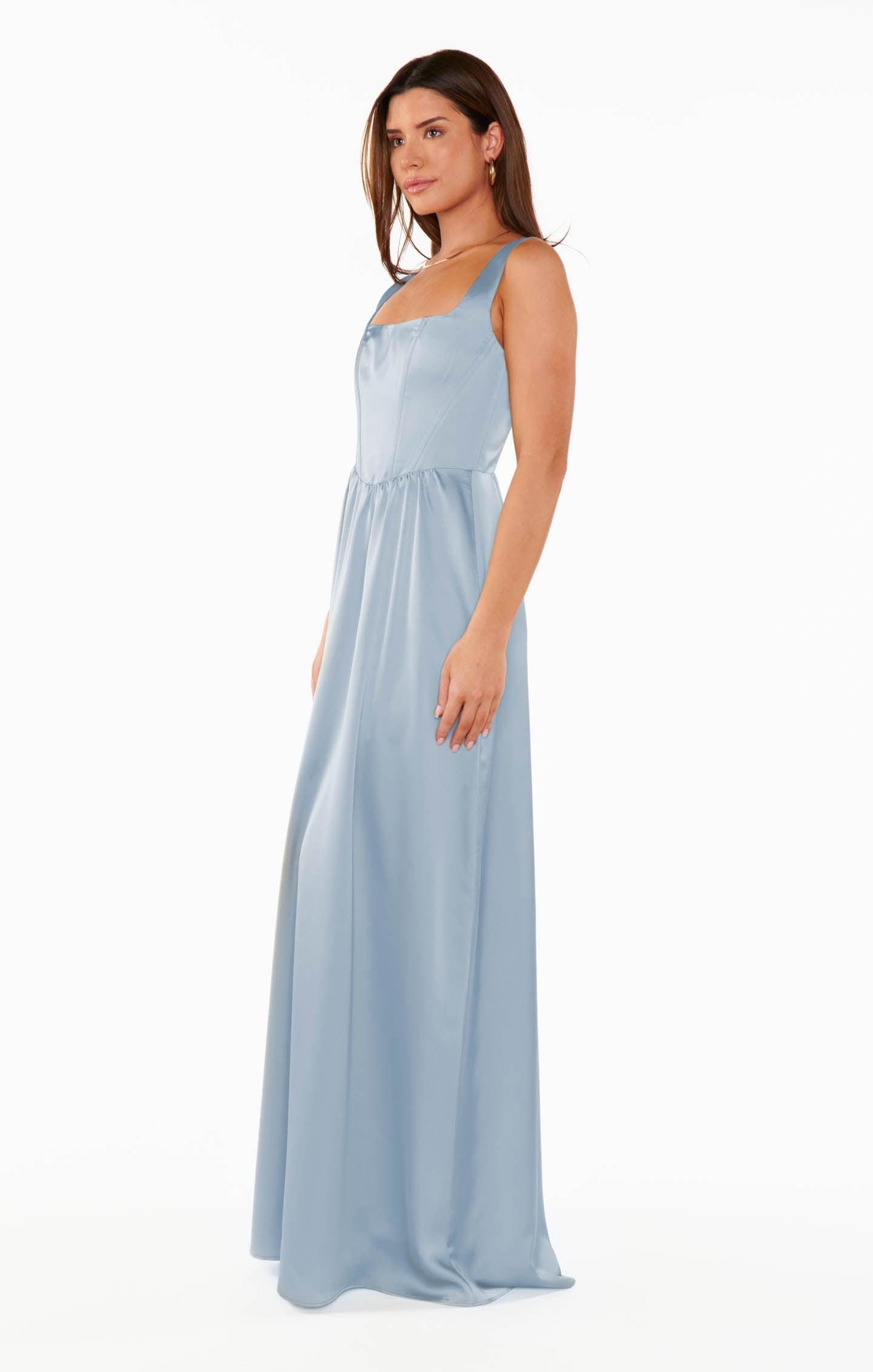 Nina Maxi Dress ~ Steel Blue Luxe Satin Product Image