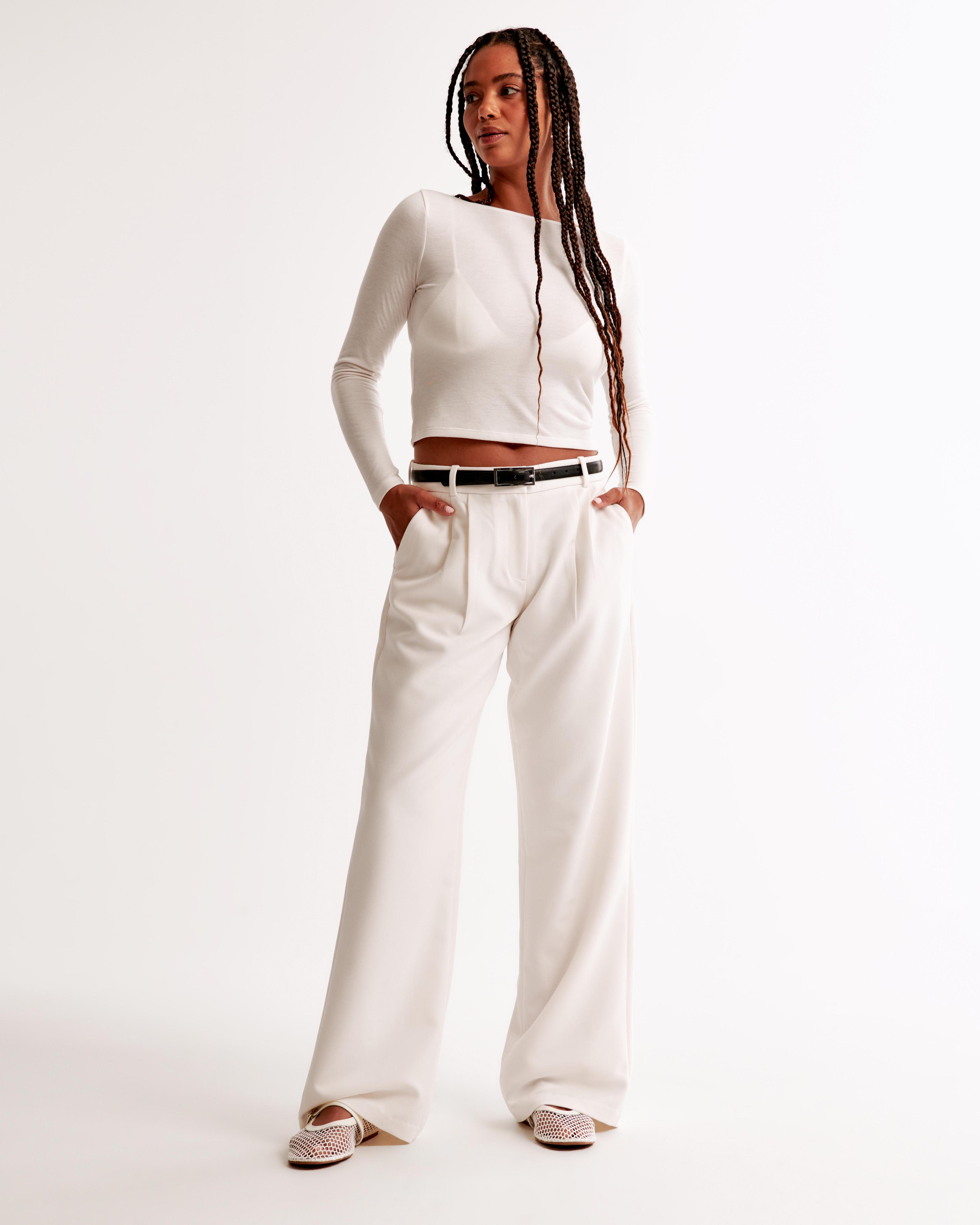 Curve Love A&F Sloane Low Rise Tailored Wide Leg Pant Product Image