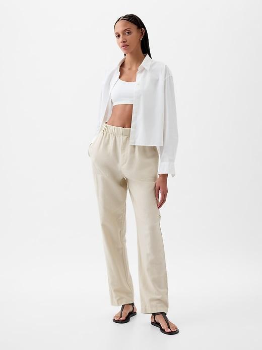 High Rise Linen-Cotton Pull-On Pants Product Image