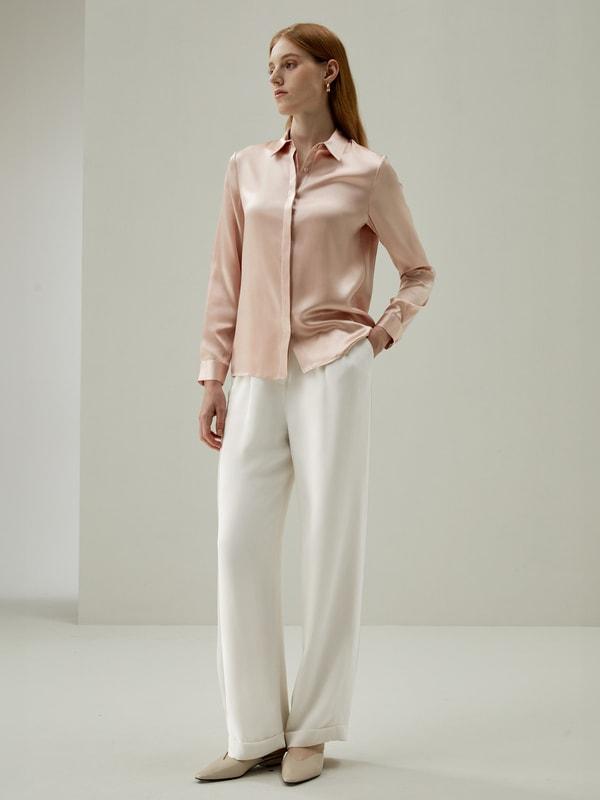 Basic Concealed Placket Silk Shirt Product Image