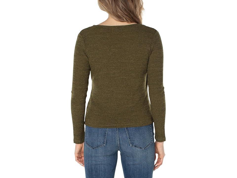 Liverpool Los Angeles Long Sleeve Drape Front Knit Top (Olive Melange) Women's Clothing Product Image