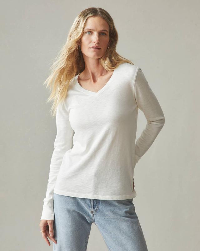 Premium Slub V-Neck Tee Long Sleeve - Bone Female Product Image