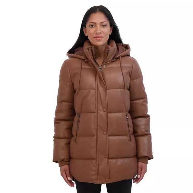 Womens Sebby Collection Faux Leather Puffer Jacket Product Image