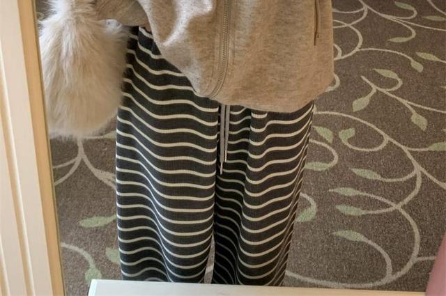 Plain Zip-Up Hoodie / V-Neck Lace Panel Bow Accent Crop Camisole Top / Drawstring Waist Striped Wide Leg Pants Product Image