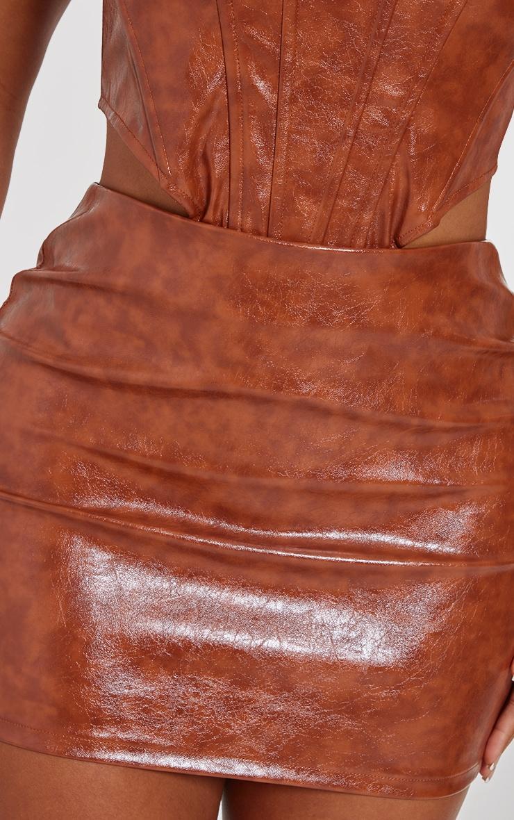 Shape Brown Washed Faux Leather Skirt Product Image