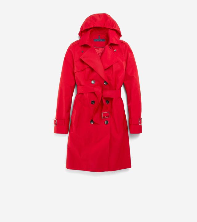 Cole Haan Womens Hooded Trench - Red Size Medium Water-Resistant Product Image