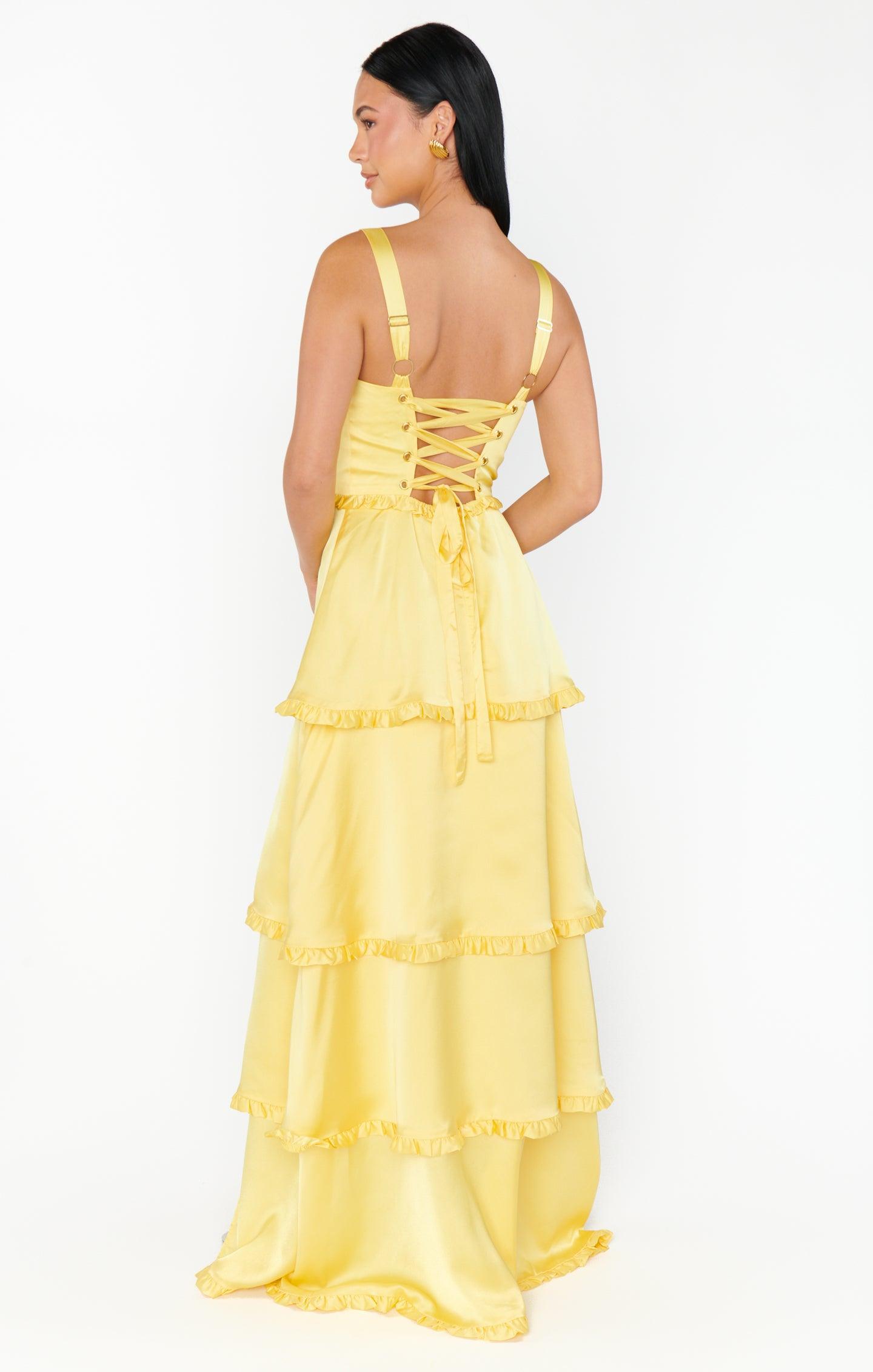 Lady Corset Dress ~ Yellow Luxe Satin Product Image