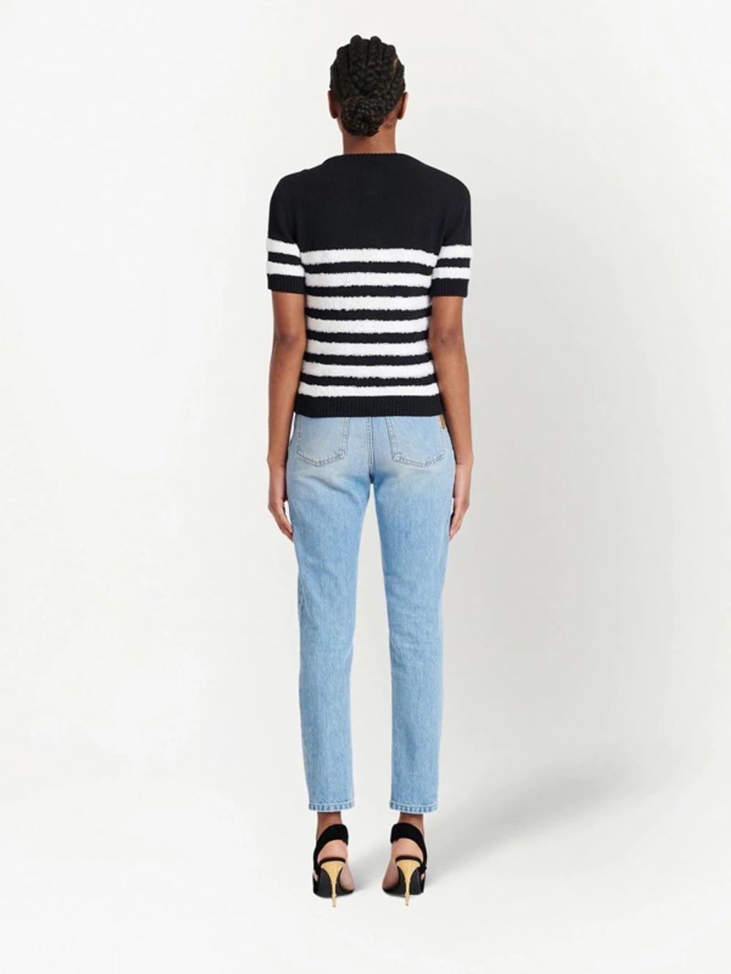 Striped Pattern Short-sleeve Top In Black Product Image